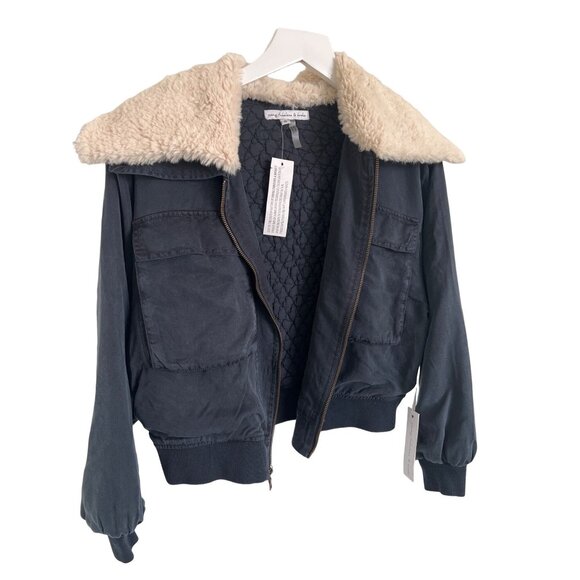 Young Fabulous & Broke Navy Detachable Sherpa Collar Bomber Jacket - Picture 2 of 5